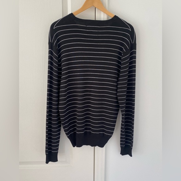 POLO Ralph Lauren medium black and white stripped V-Neck sweater. Gently worn - Picture 2 of 3